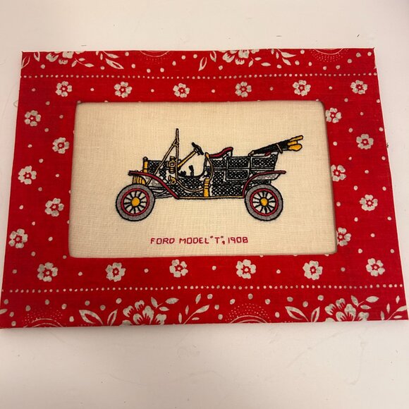 4-Vintage 1970s Embroidered Classic Cars | Handmade Framed Fabric Pane - Picture 8 of 9